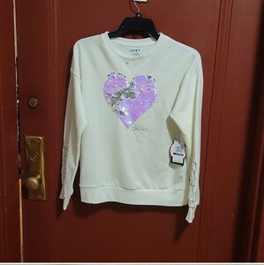Donna Karan Girl's Flip Sequin Pink Heart Shape Longsleeve Top SZ XL